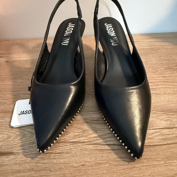 Jason Wu Black Pointed Slingback Heels with Silver Embellishments, NWT - Picture 7 of 8